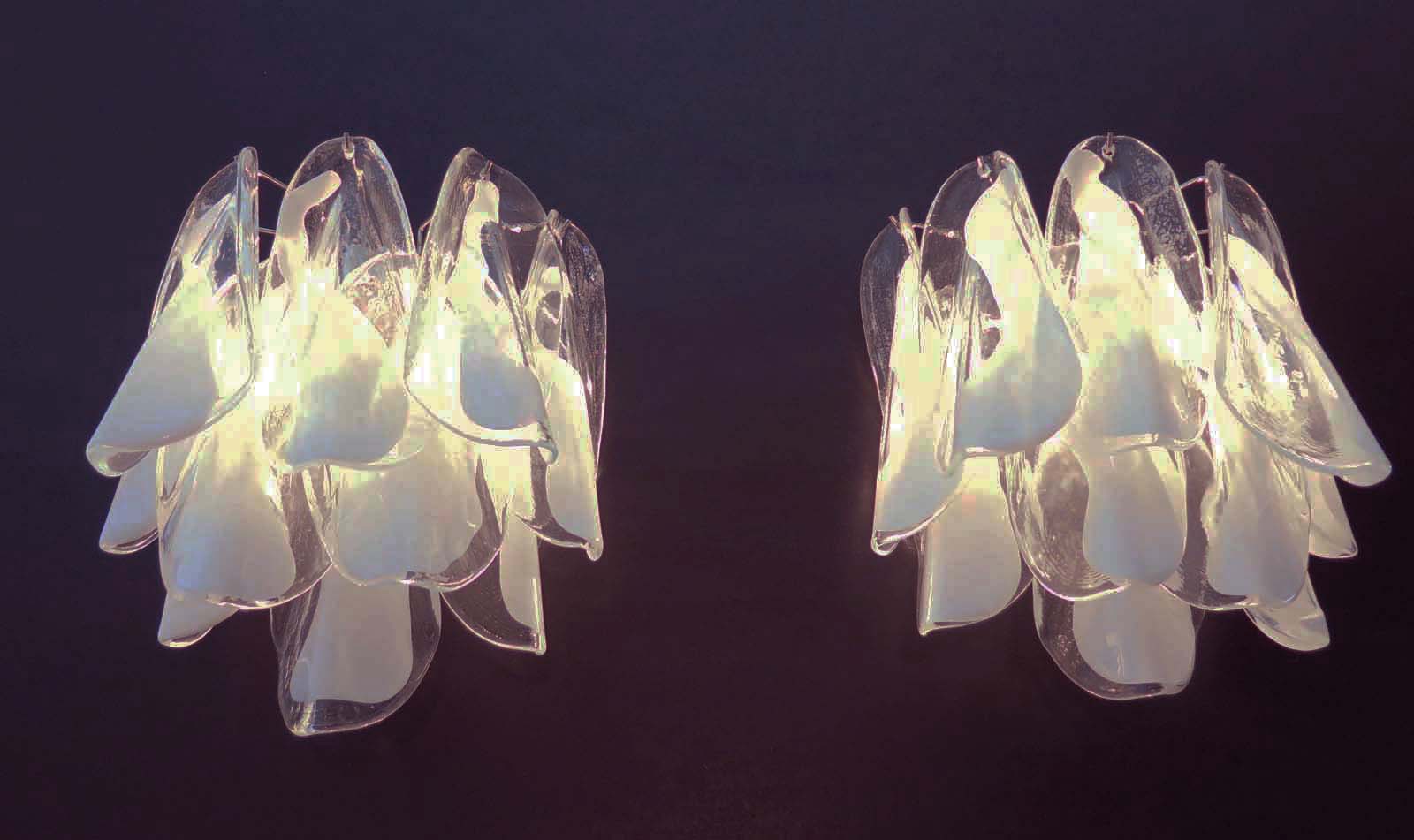 Murano Vegglampe – 20 Klare Hvite Rondiniglass – 2 stk – detalj 1 – Murano Classics