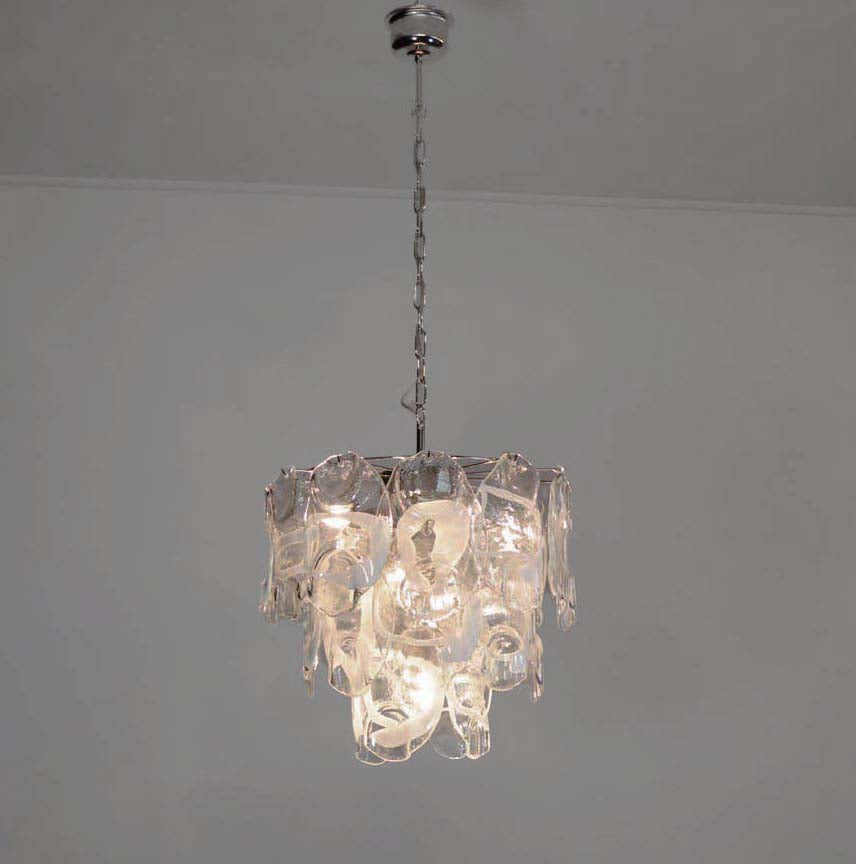 Lampadario Murano – 23 Crostoli Trasparenti Bianchi – Murano Classics