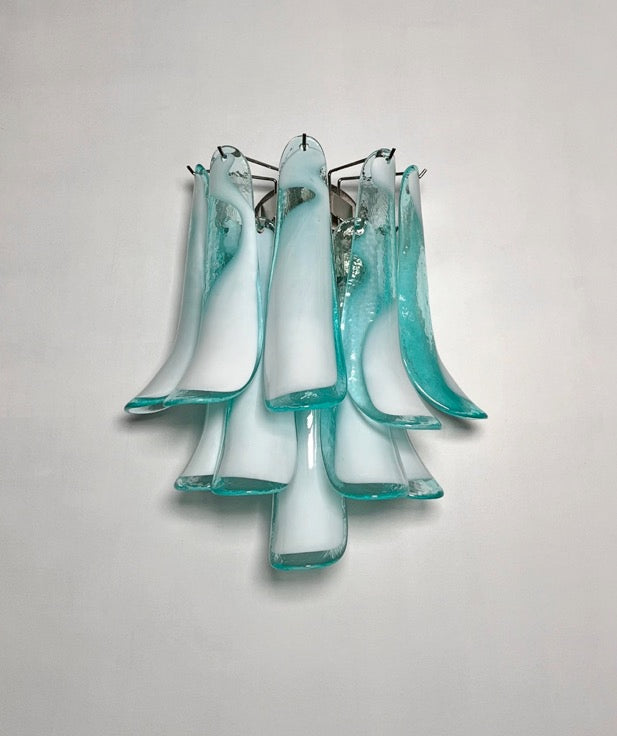 Murano Wandleuchte – 10 Weiß-Türkise Lattimo Blütenblattglas – 2er-Set – Detail 10 – Murano Classics