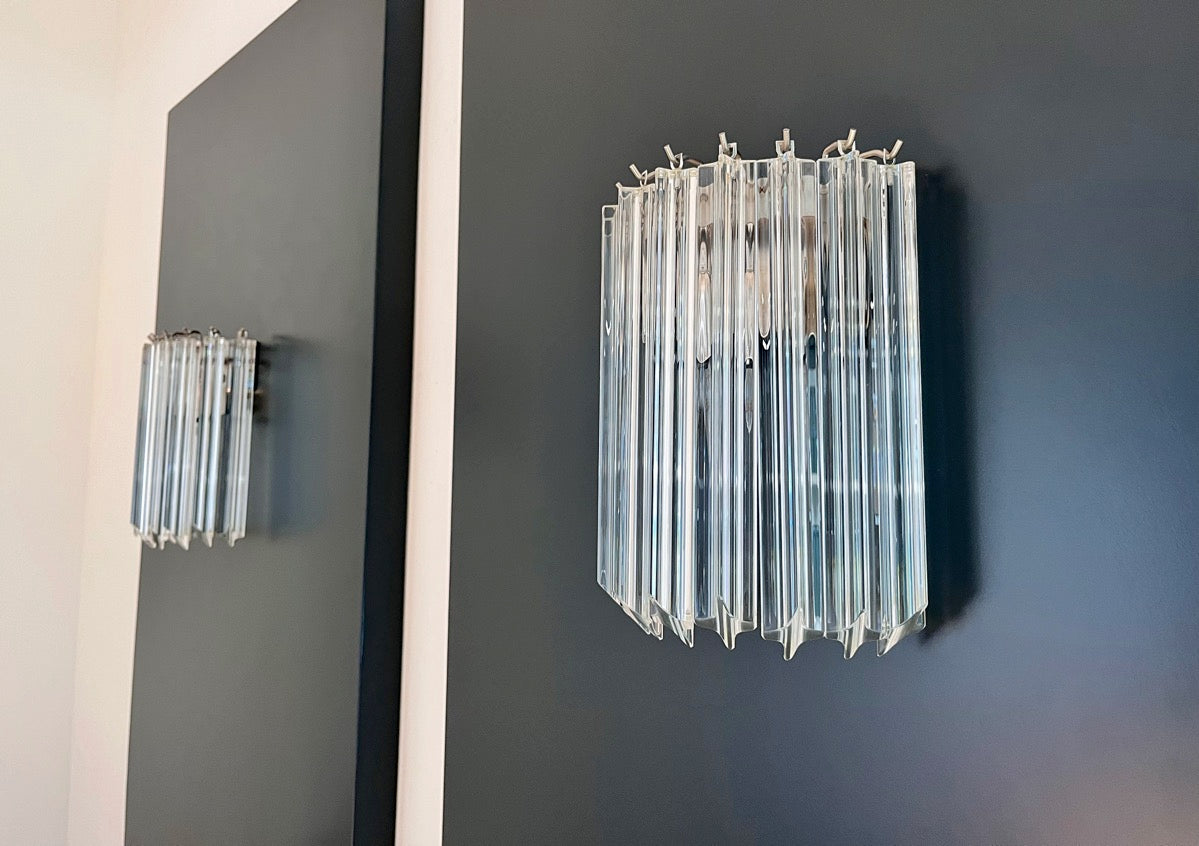 Murano Vegglampe | 9 Klare Prismeglass | 1 par