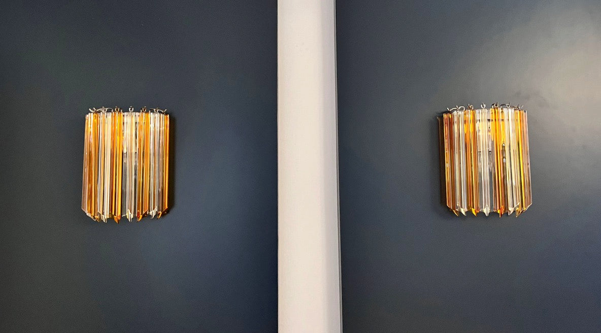 Murano Wall Lamp – 9 Clear Yellow Prism Glass – Set of 2 – Murano Classics