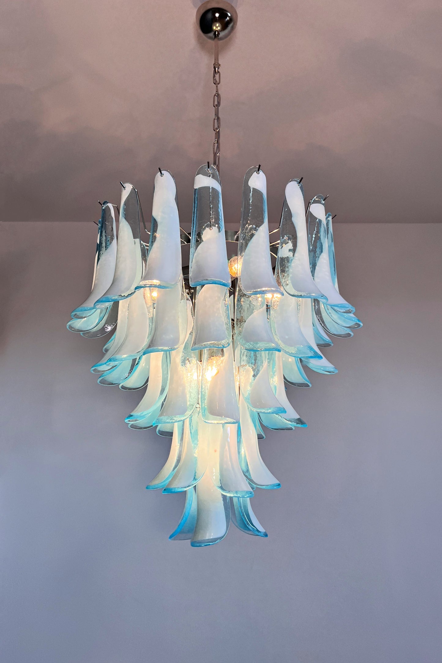 Murano Kroonluchter | 52 Blauw Mazzega Petal Glas