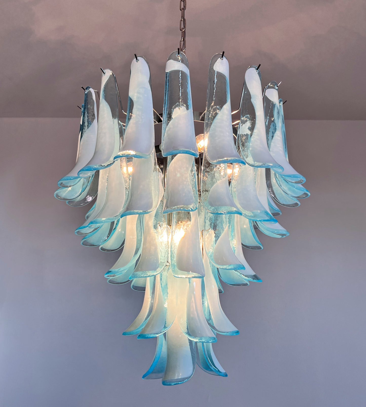 Murano Kroonluchter | 52 Blauw Mazzega Petal Glas