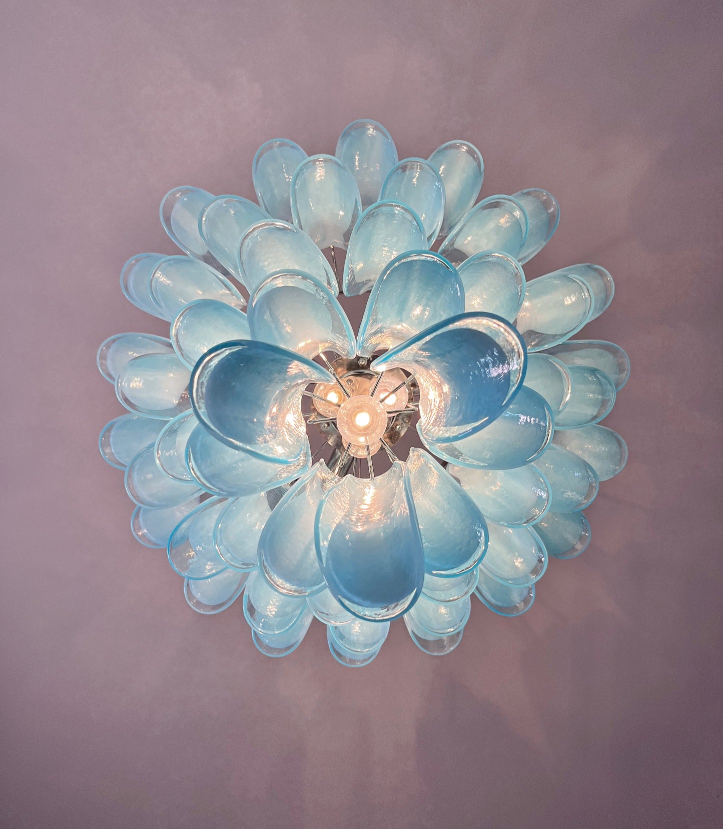 Murano Kroonluchter | 52 Blauw Mazzega Petal Glas