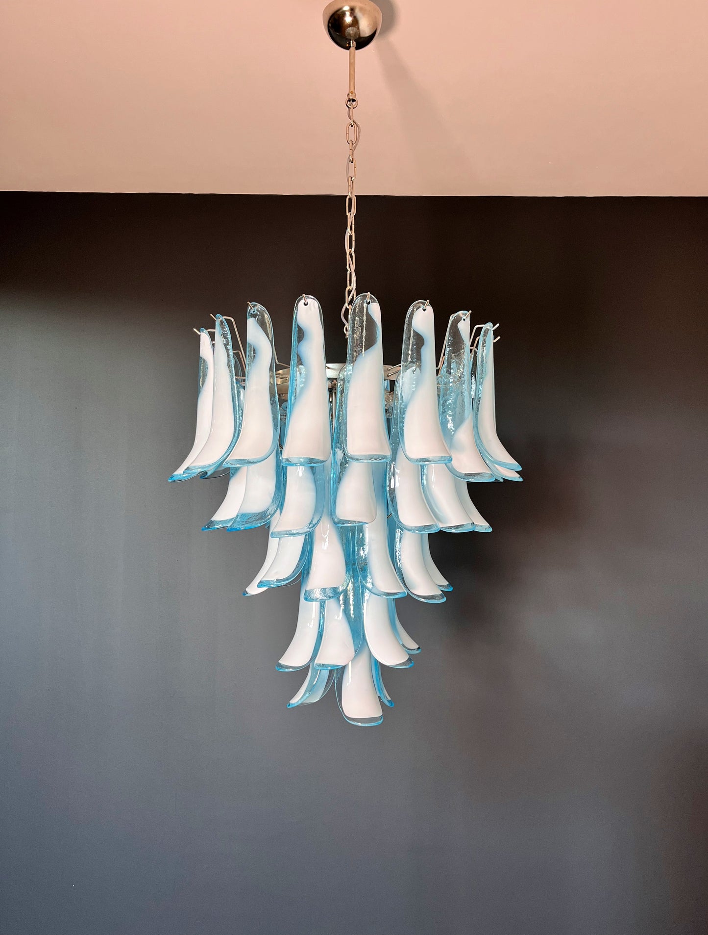 Murano Kroonluchter | 52 Blauw Mazzega Petal Glas