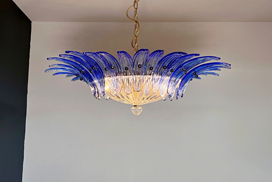 Murano Kroonluchter – 36 Heldere Blauwe Palmetteglas – detail 8 – Murano Classics