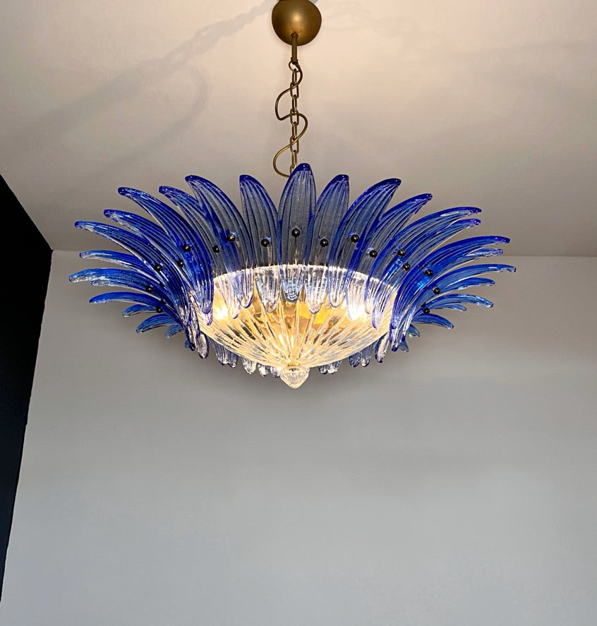 Murano Kroonluchter – 36 Heldere Blauwe Palmetteglas – detail 4 – Murano Classics
