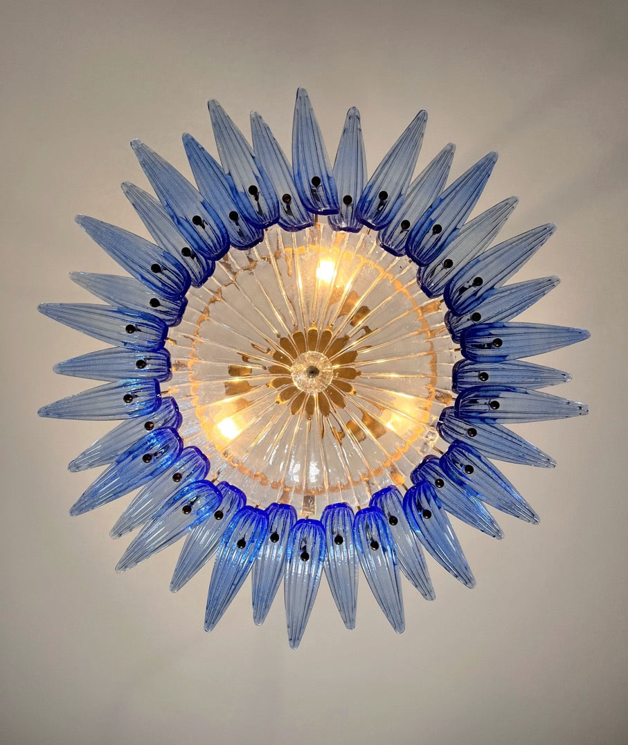 Murano Kroonluchter – 36 Heldere Blauwe Palmetteglas – detail 2 – Murano Classics