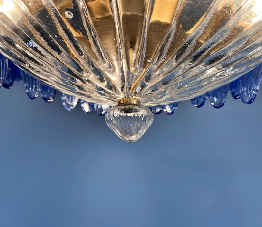 Murano Lysekrone | 36 Klare Blå Gull Palmeglass