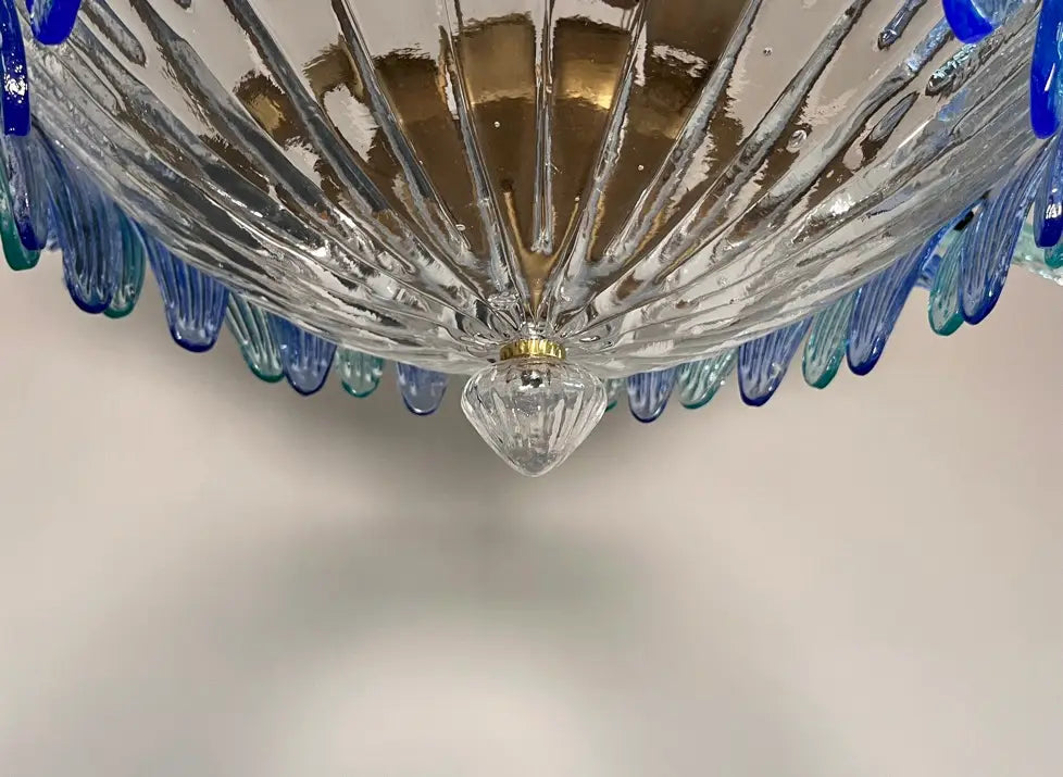 Murano Kroonluchter – 36 Heldere en Blauwe Palmetteglazen – detail 3 – Murano Classics