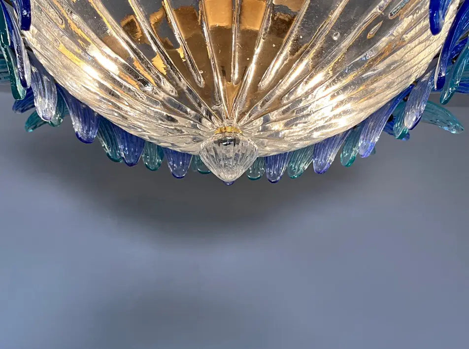 Murano Kroonluchter – 36 Heldere en Blauwe Palmetteglazen – detail 9 – Murano Classics