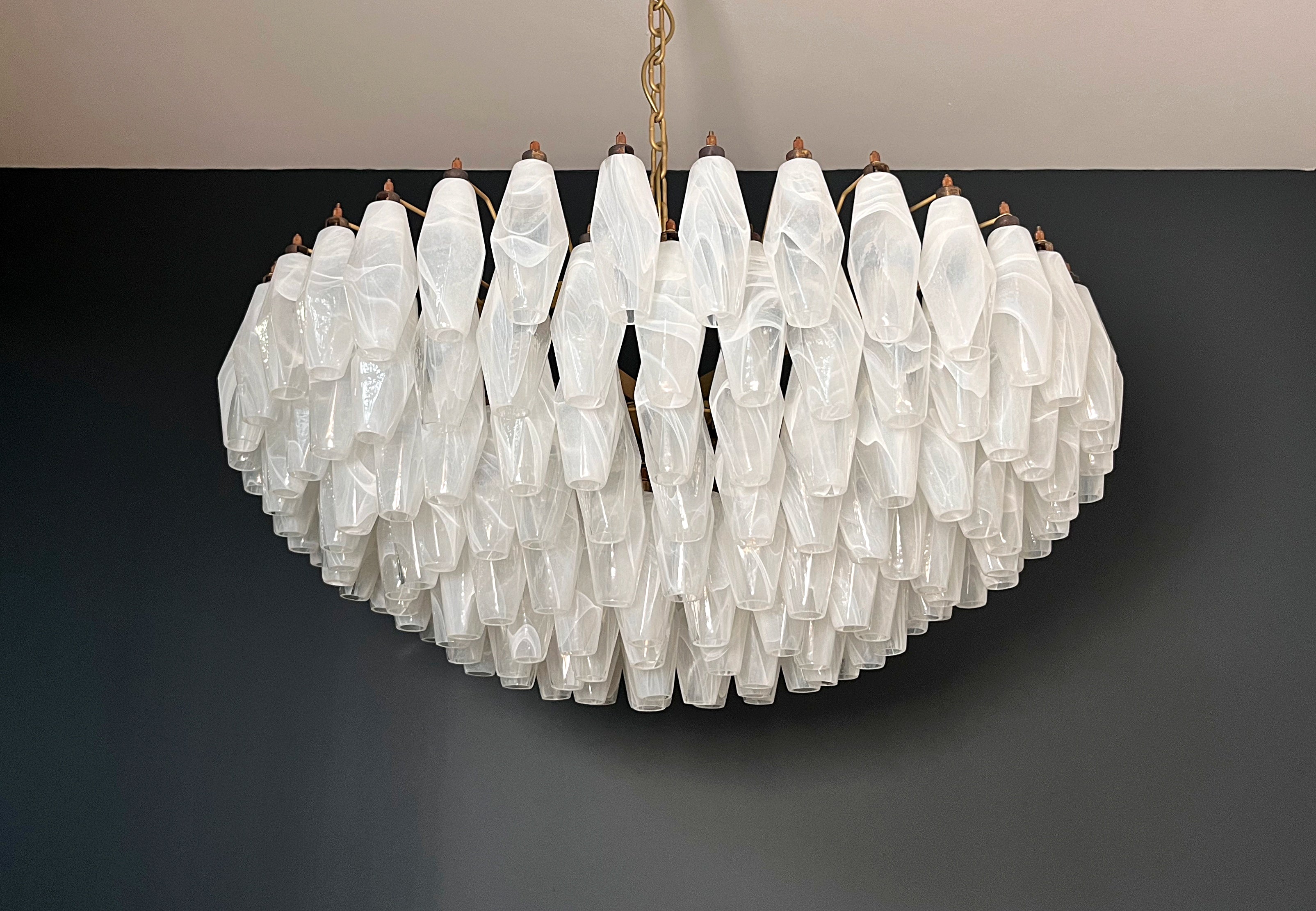 Murano Chandelier – 185 Alabaster White Poliedri Glass – detail 2 – Murano Classics