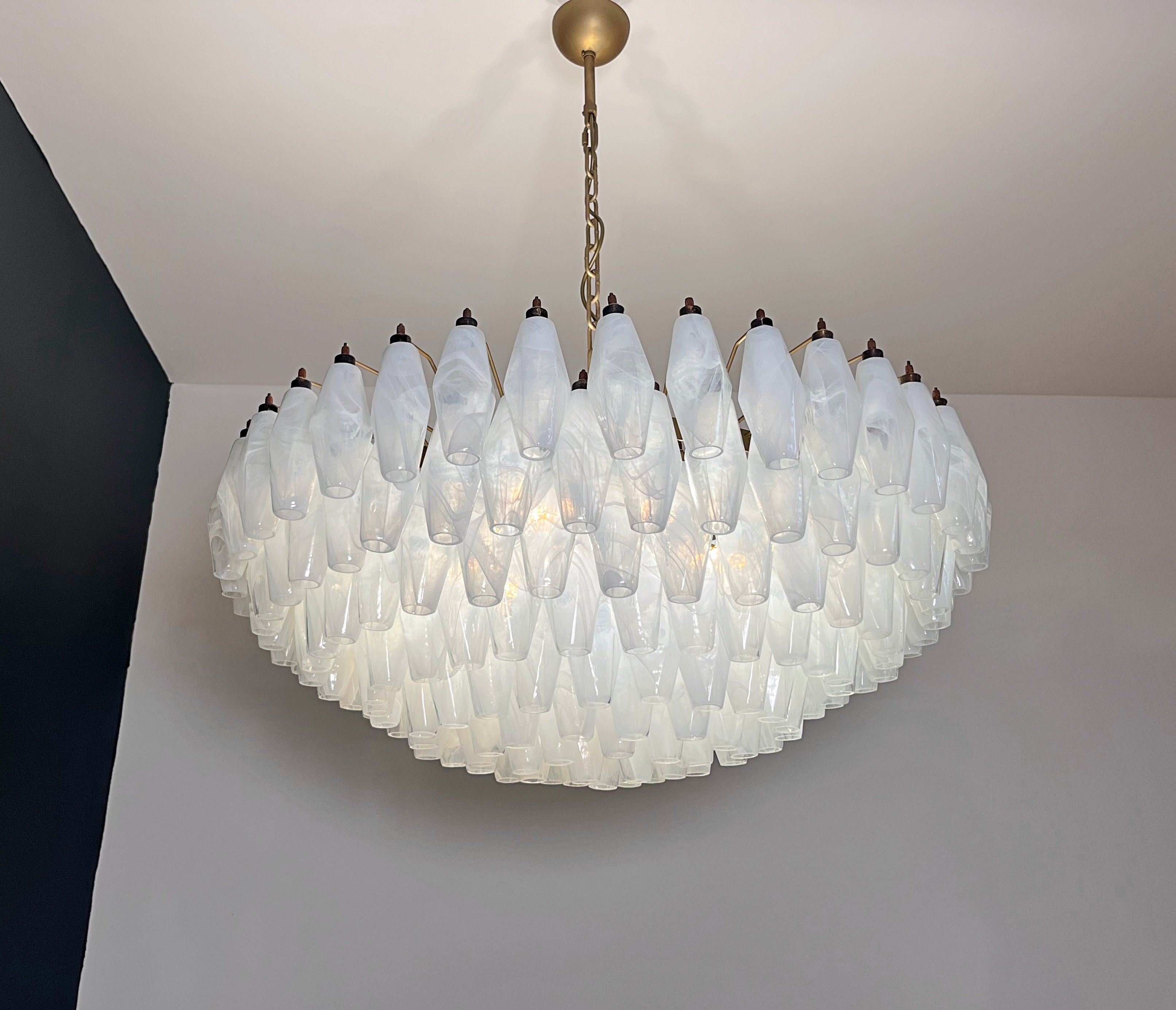 Murano Chandelier – 185 Alabaster White Poliedri Glass – detail 3 – Murano Classics