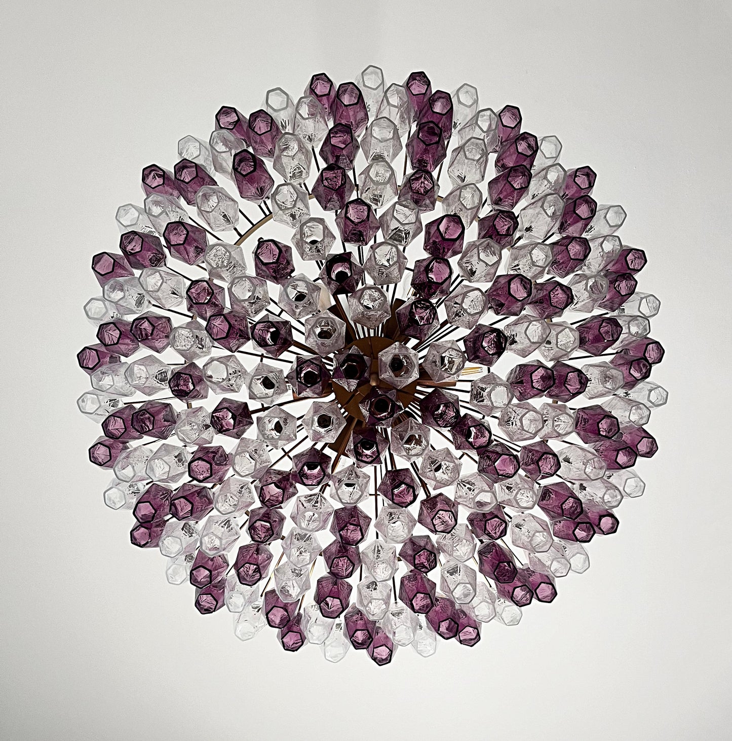 Murano Kroonluchter | 185 Paarse en Heldere Poliedri Glas