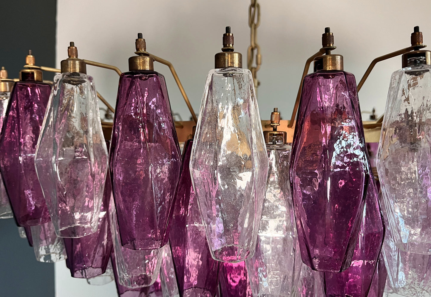Murano Kroonluchter | 185 Paarse en Heldere Poliedri Glas