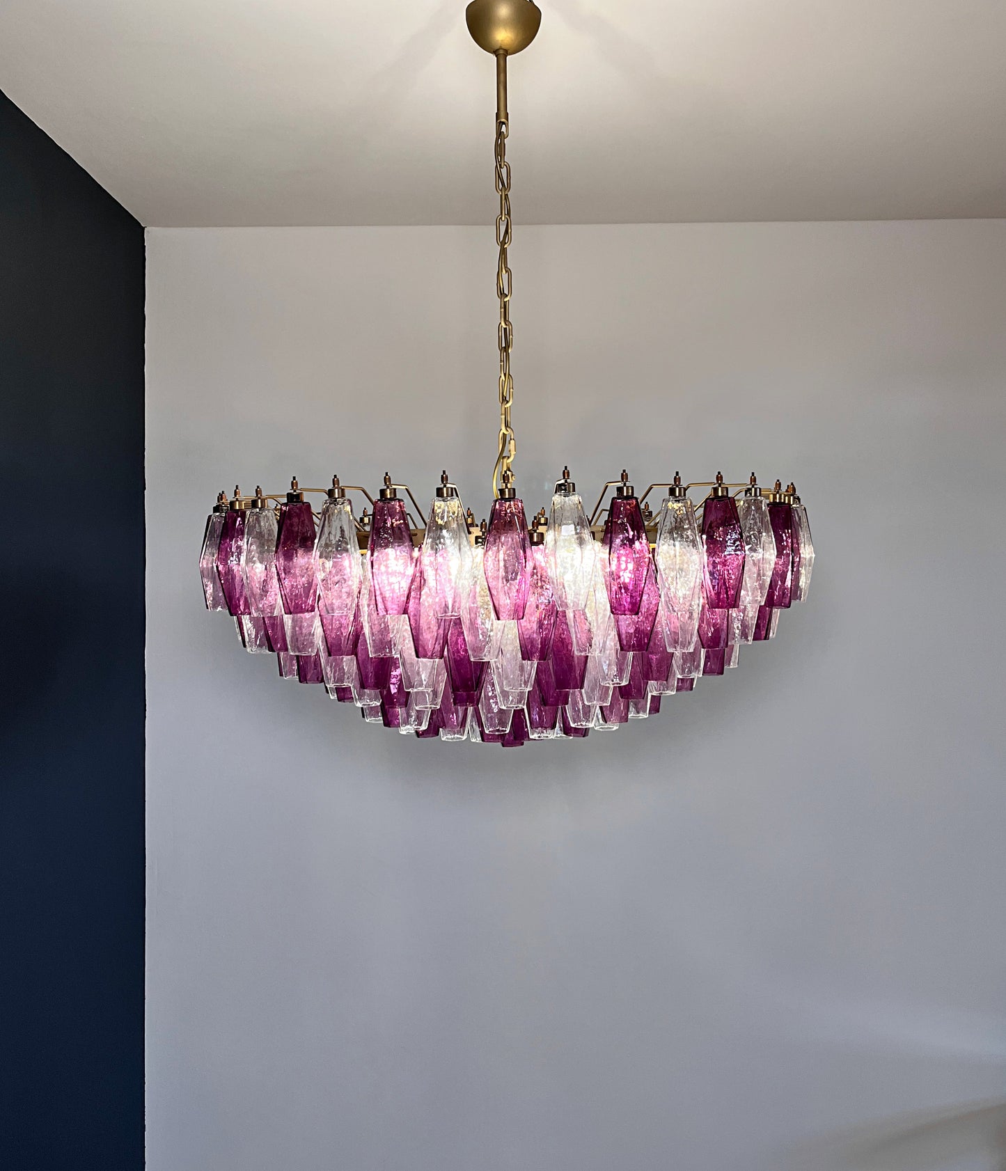 Murano Kroonluchter | 185 Paarse en Heldere Poliedri Glas