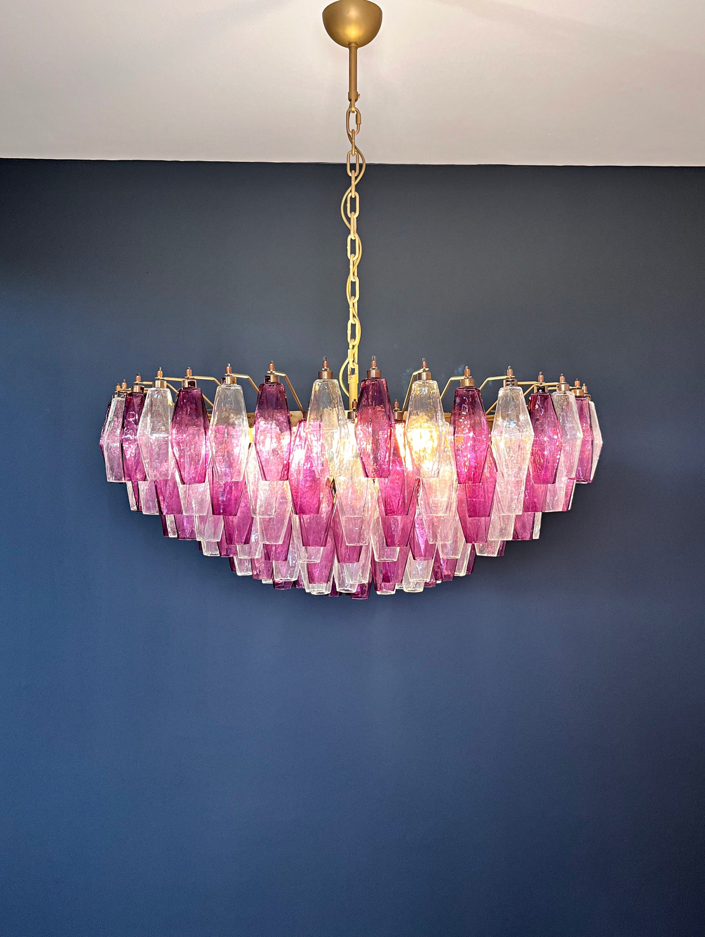 Murano Kroonluchter | 185 Paarse en Heldere Poliedri Glas