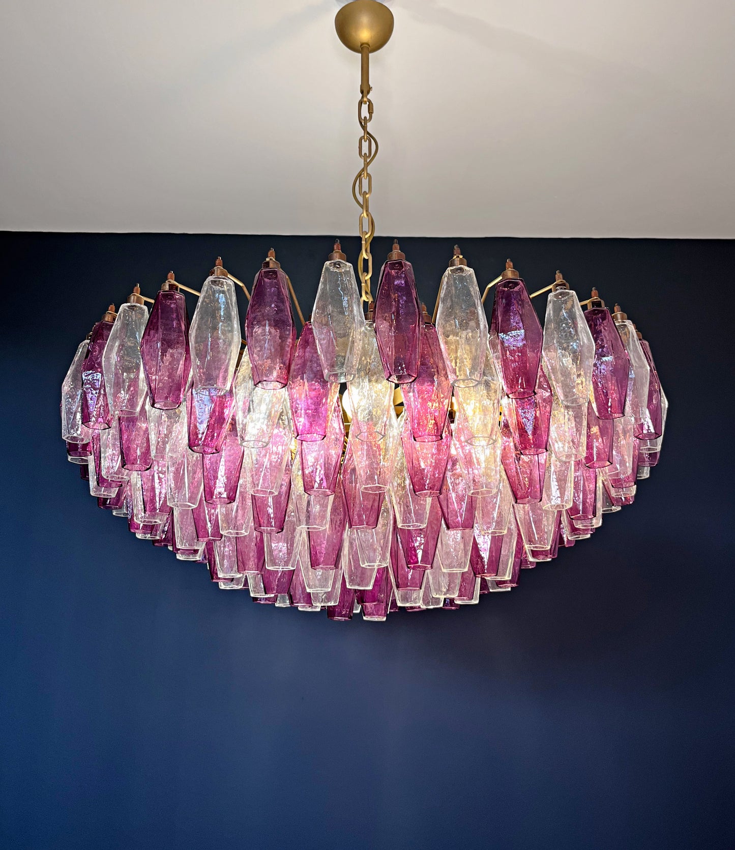 Murano Kroonluchter | 185 Paarse en Heldere Poliedri Glas