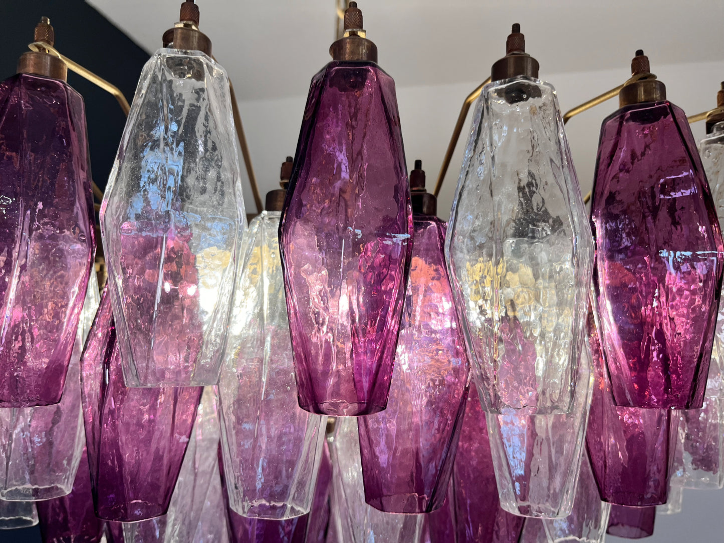 Murano Kroonluchter | 185 Paarse en Heldere Poliedri Glas