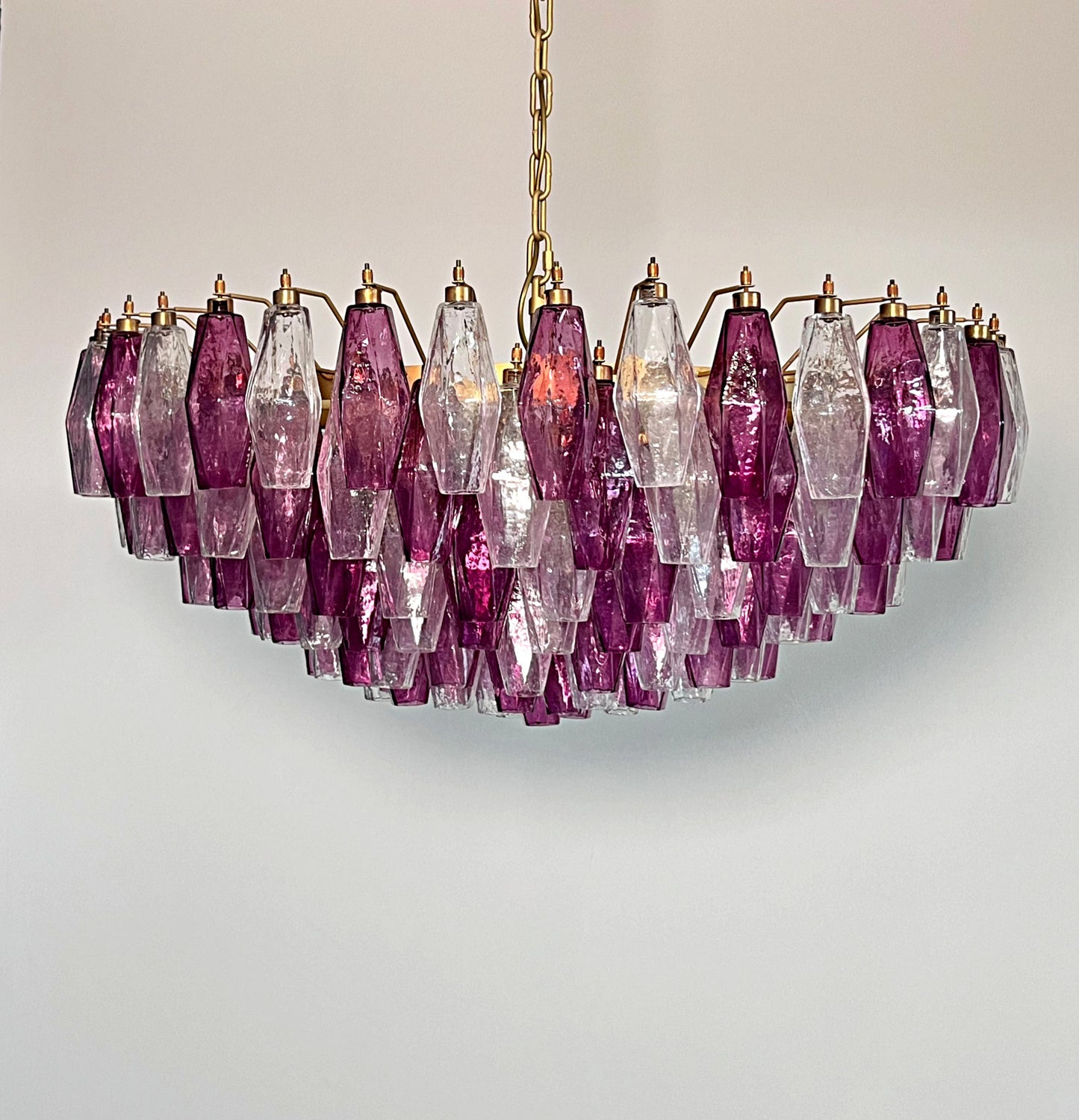 Murano Kroonluchter | 185 Paarse en Heldere Poliedri Glas