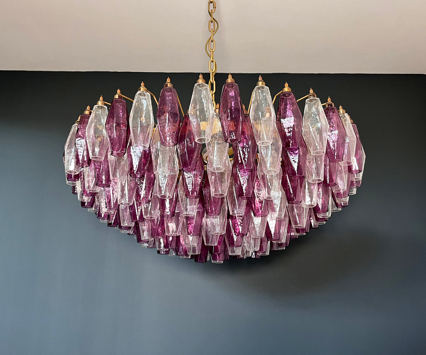 Murano Kroonluchter | 185 Paarse en Heldere Poliedri Glas