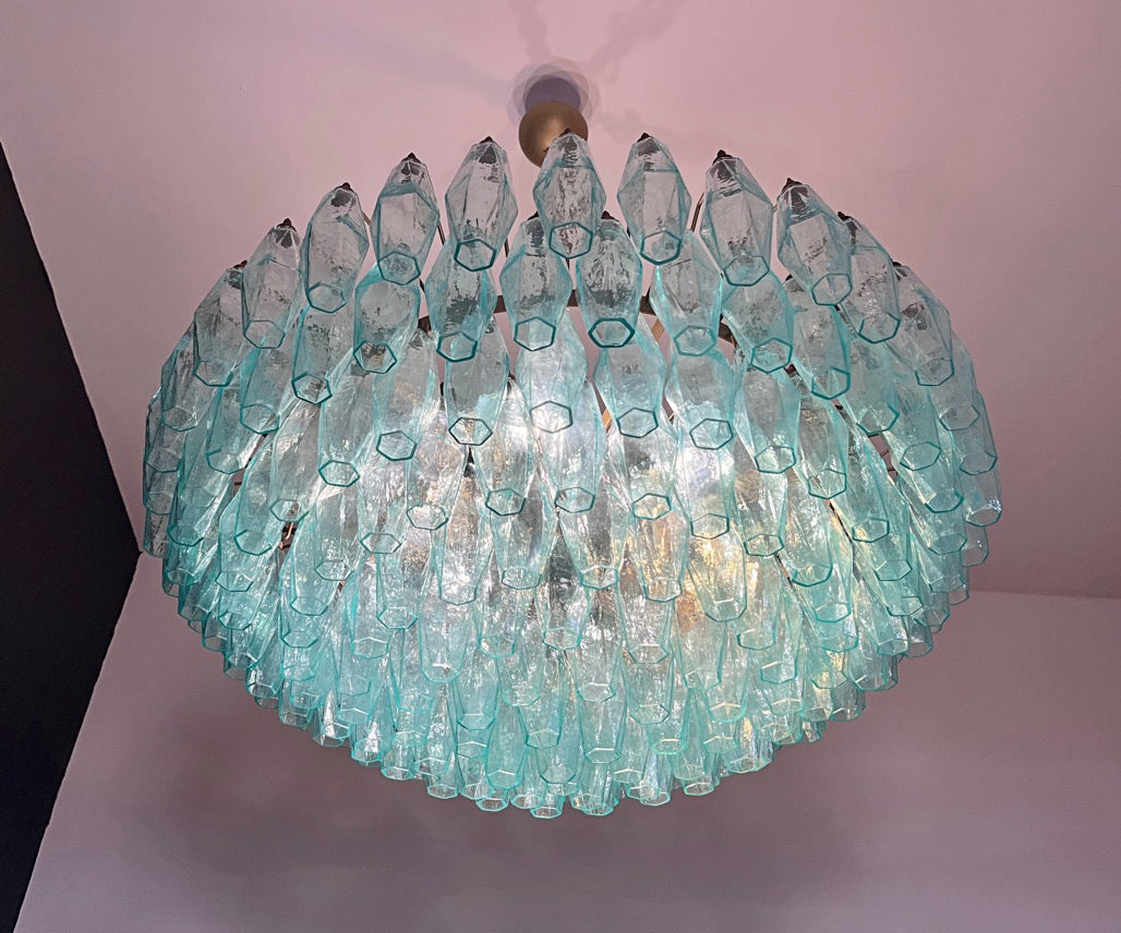 Murano Chandelier – 185 Turquoise Poliedri Glass – detail 10 – Murano Classics