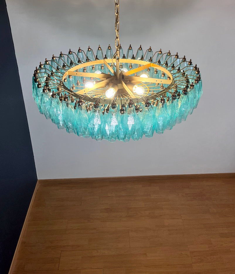 Murano Chandelier – 185 Turquoise Poliedri Glass – detail 9 – Murano Classics