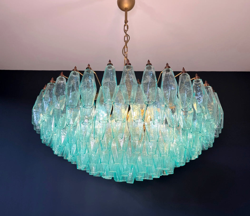 Murano Chandelier – 185 Turquoise Poliedri Glass – detail 6 – Murano Classics