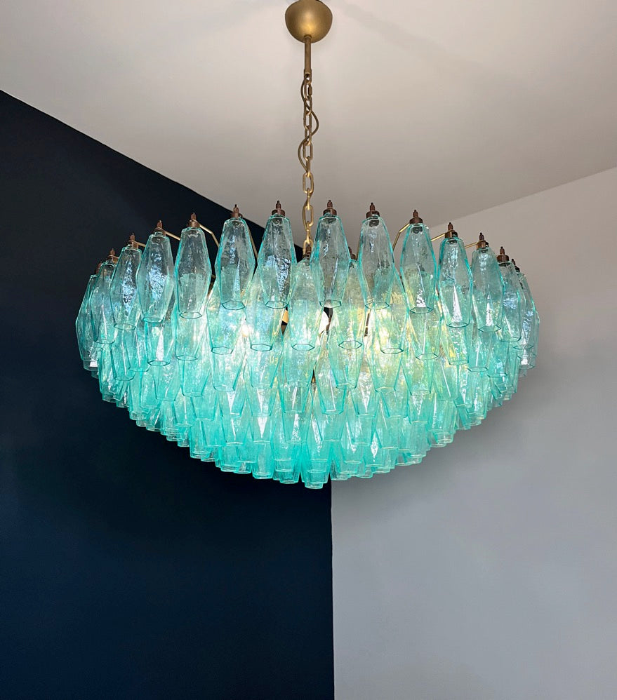 Murano Chandelier – 185 Turquoise Poliedri Glass – detail 4 – Murano Classics