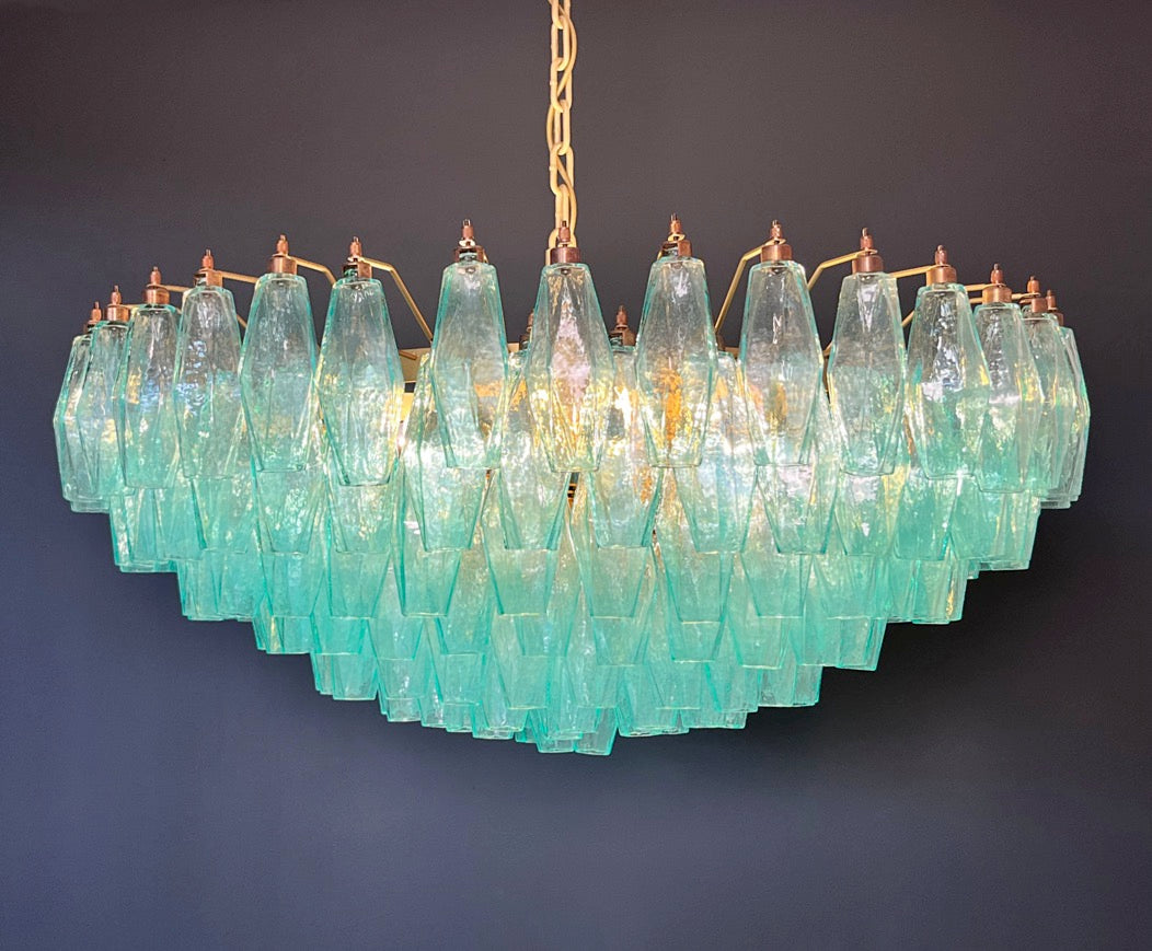 Murano Chandelier – 185 Turquoise Poliedri Glass – detail 3 – Murano Classics
