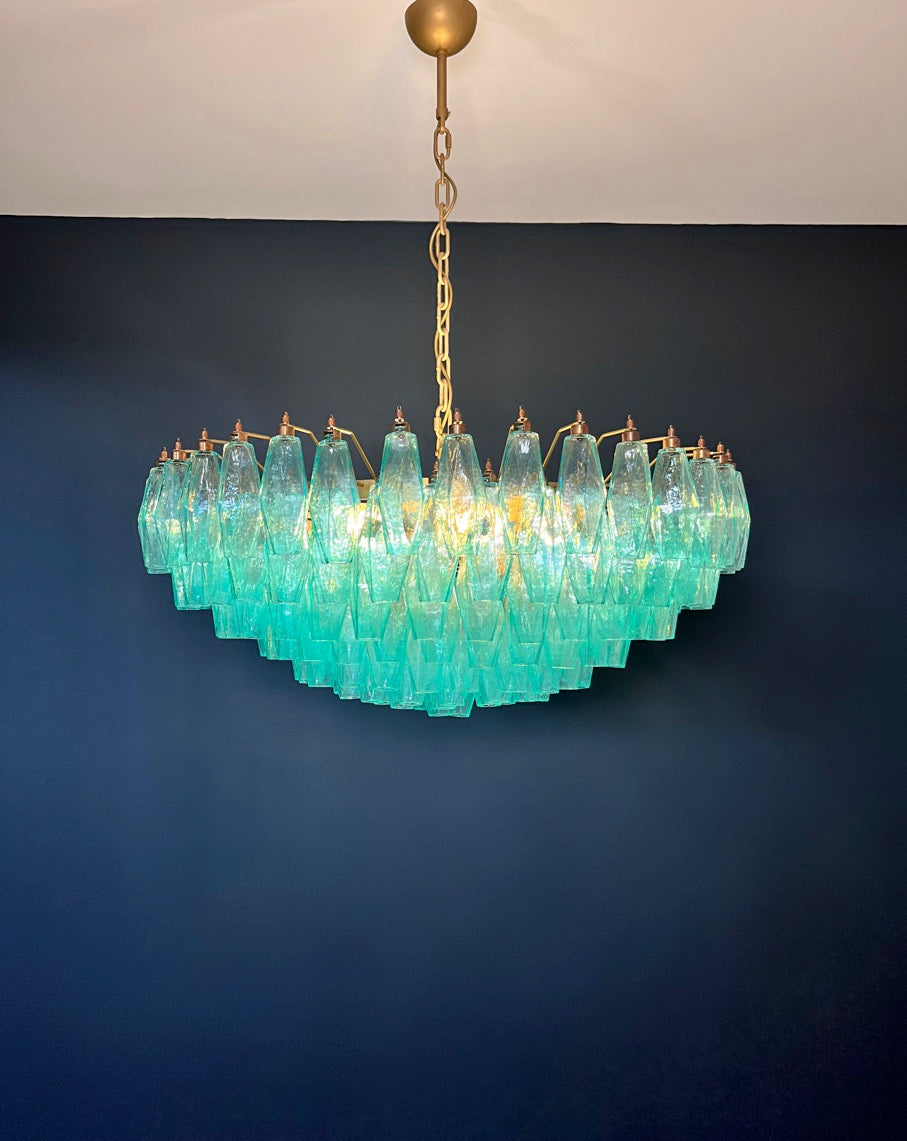 Murano Chandelier – 185 Turquoise Poliedri Glass – detail 2 – Murano Classics