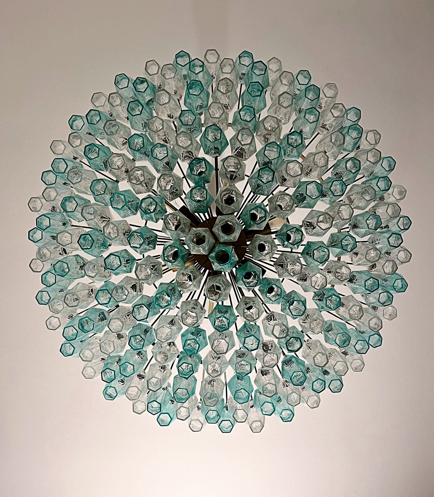 Murano Kroonluchter | 185 Turkoois en Helder Poliedri Glas