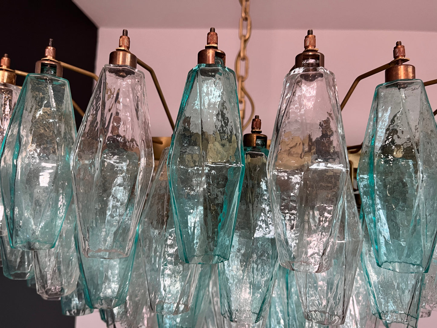 Murano Kroonluchter | 185 Turkoois en Helder Poliedri Glas