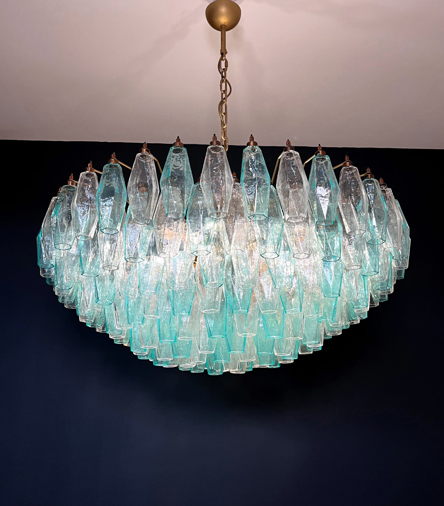 Murano Kroonluchter | 185 Turkoois en Helder Poliedri Glas