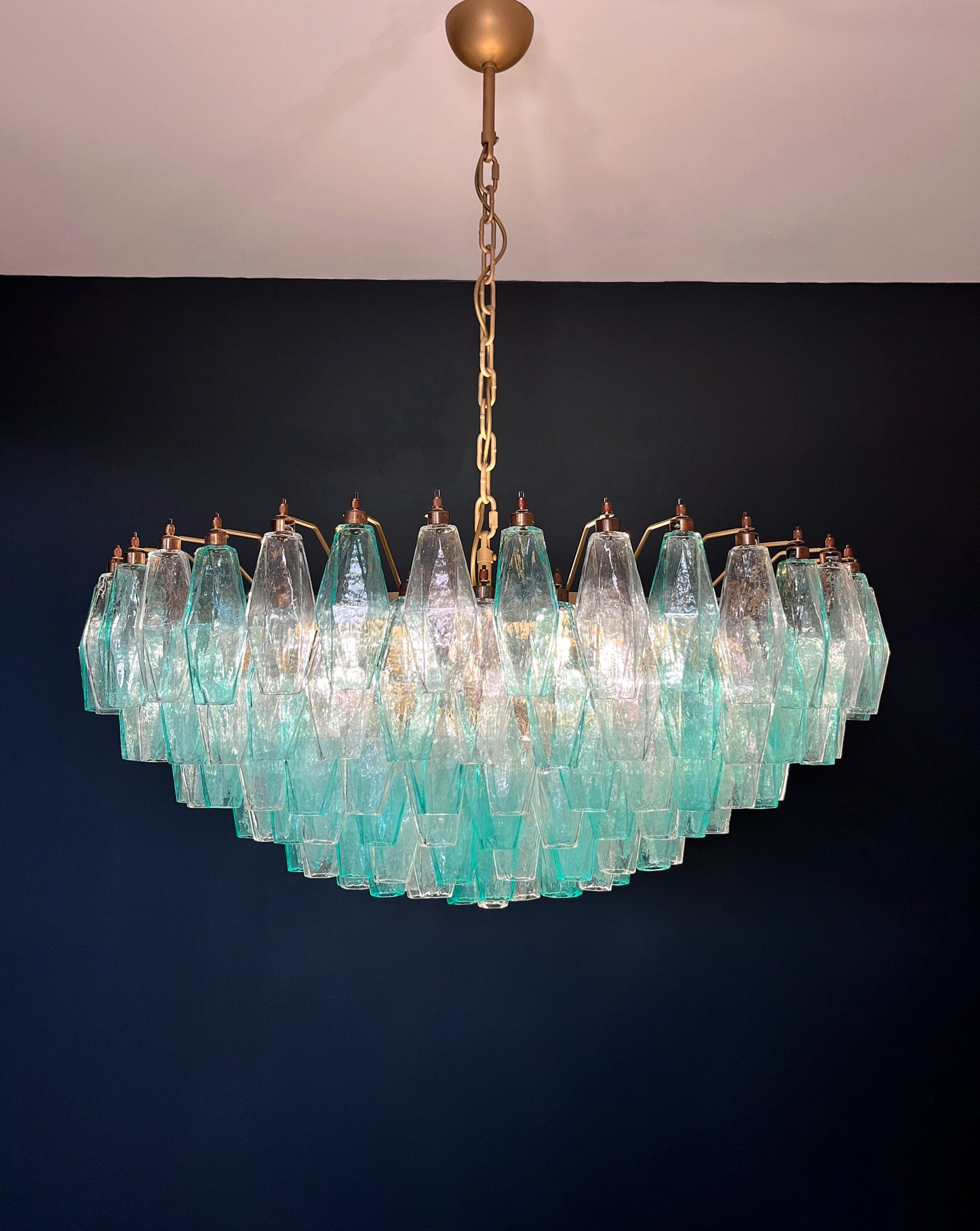Murano Kroonluchter | 185 Turkoois en Helder Poliedri Glas