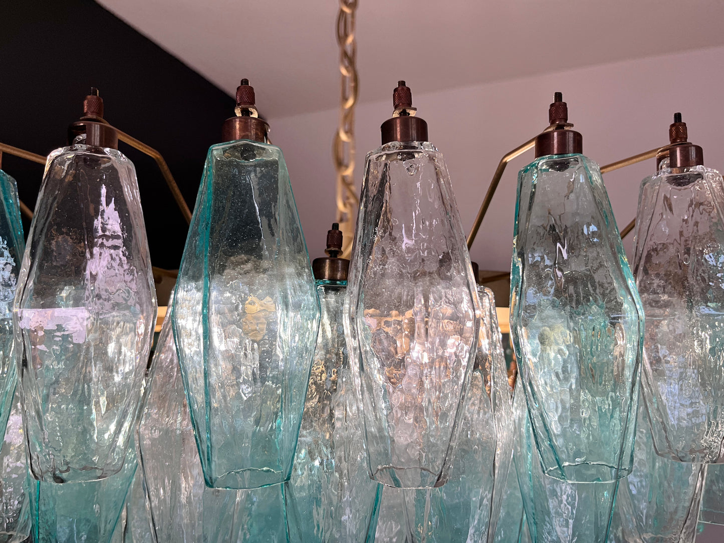 Murano Kroonluchter | 185 Turkoois en Helder Poliedri Glas