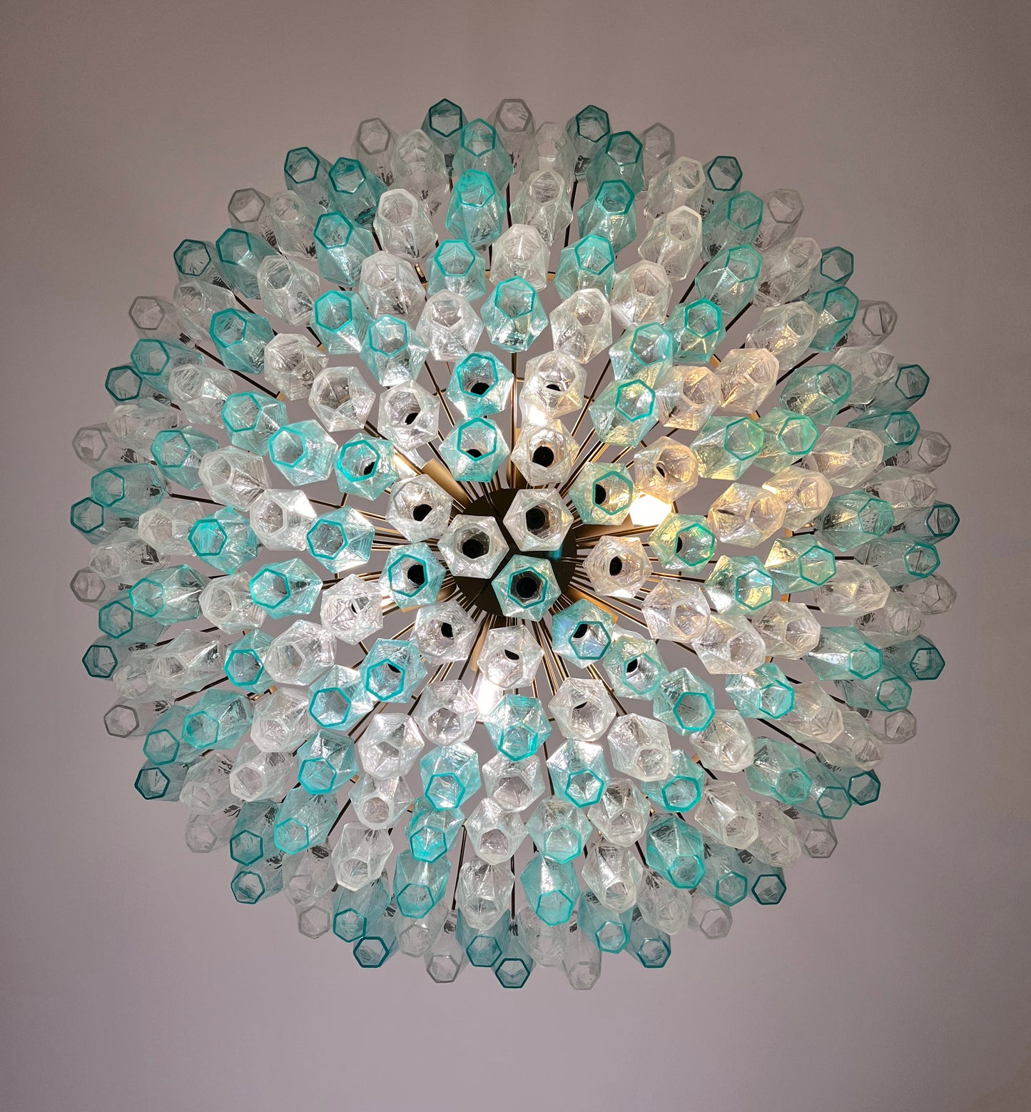 Murano Kroonluchter | 185 Turkoois en Helder Poliedri Glas