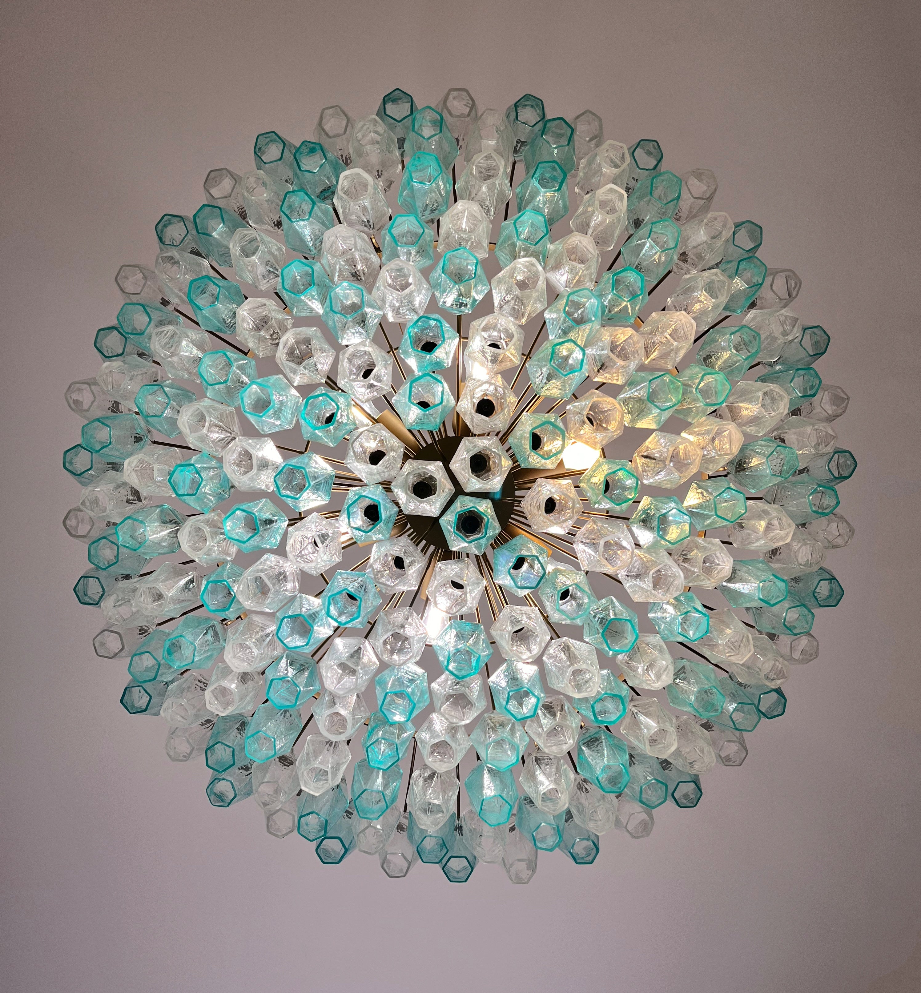 Murano Kroonluchter – 185 Turquoise en Heldere Poliedriglas – detail 7 – Murano Classics