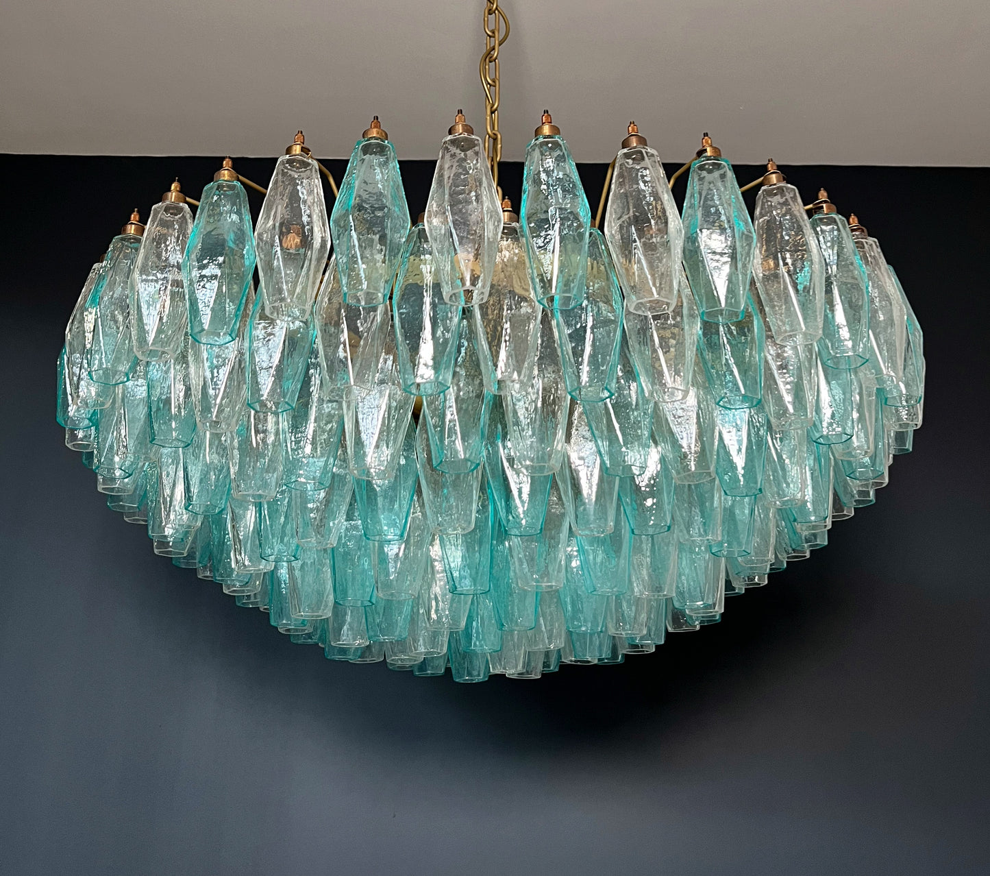 Murano Kroonluchter | 185 Turkoois en Helder Poliedri Glas