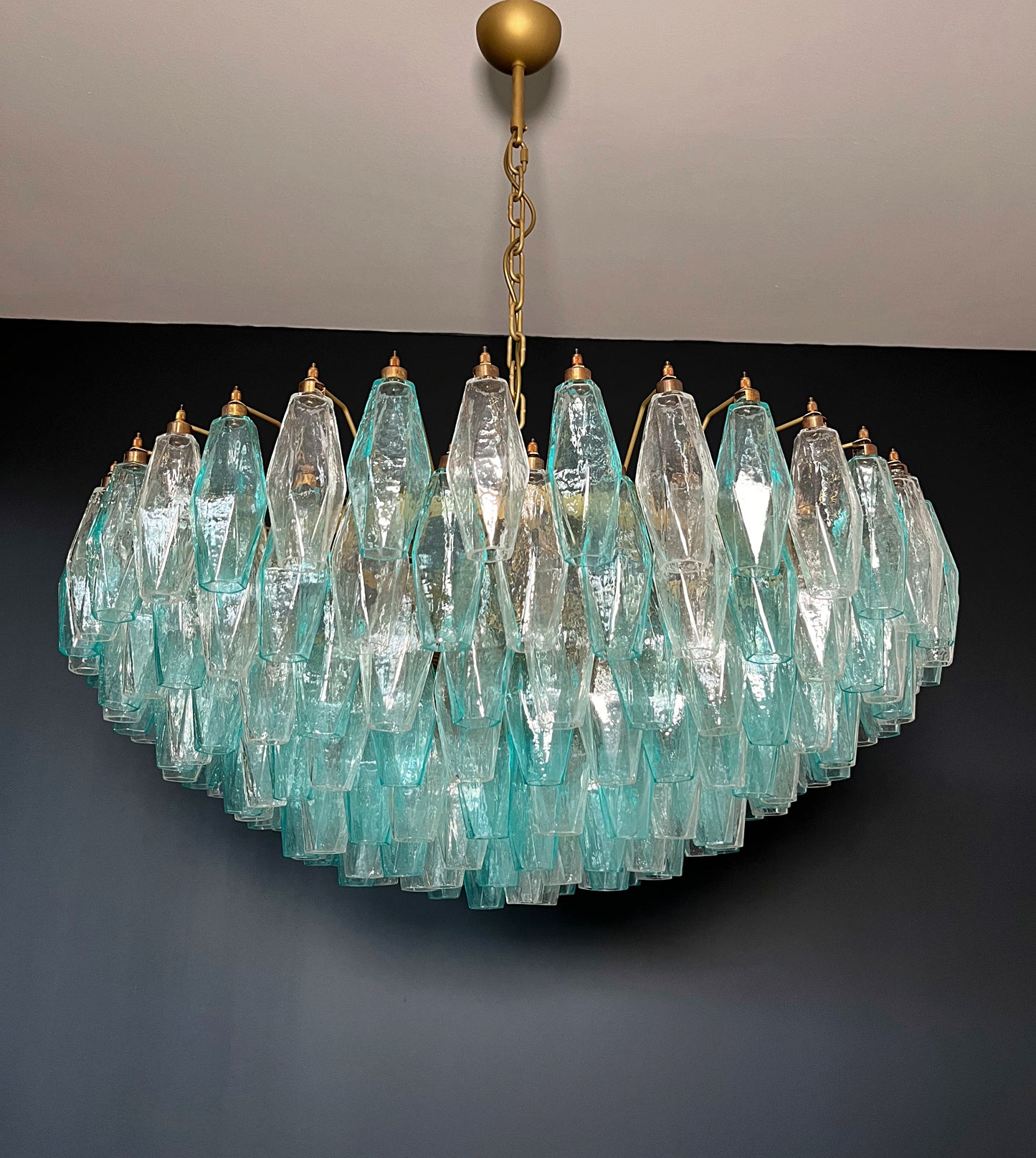 Murano Kroonluchter | 185 Turkoois en Helder Poliedri Glas