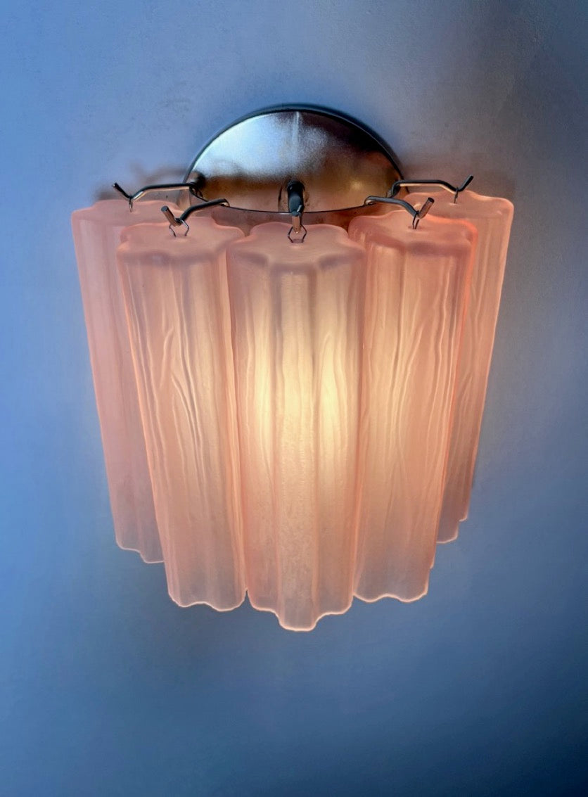 Murano Wandlamp – 5 Roze Matte Buisglazen – Set van 2 – detail 2 – Murano Classics