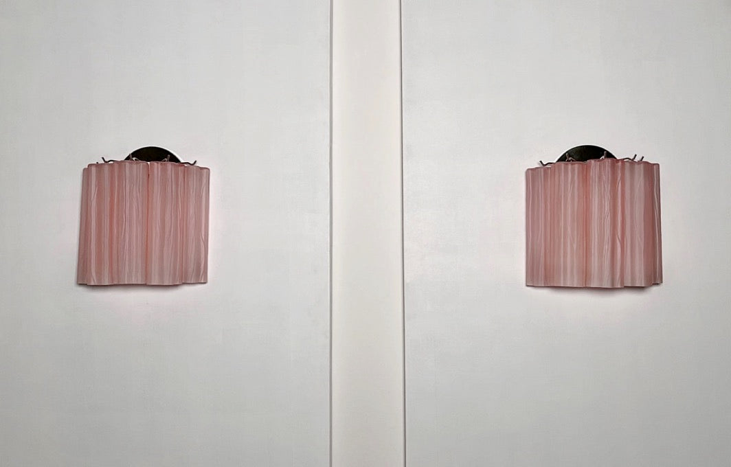 Murano Wall Lamp – 5 Pink Matte Glass Tubes – Set of 2 – Murano Classics