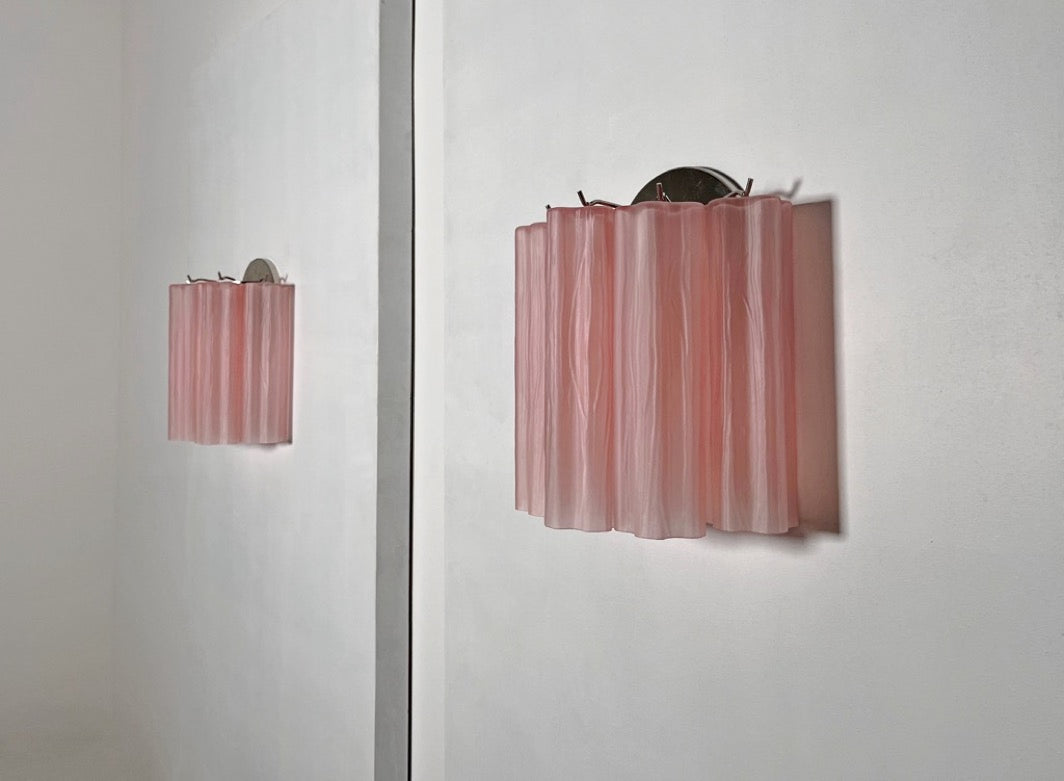 Murano Vegglampe | 5 Rosa Etsede Rørglass | 1 par