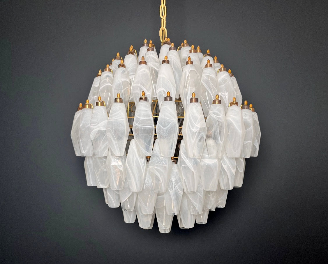 Murano Lysekrone | 140 Alabaster hvit Poliedriglass
