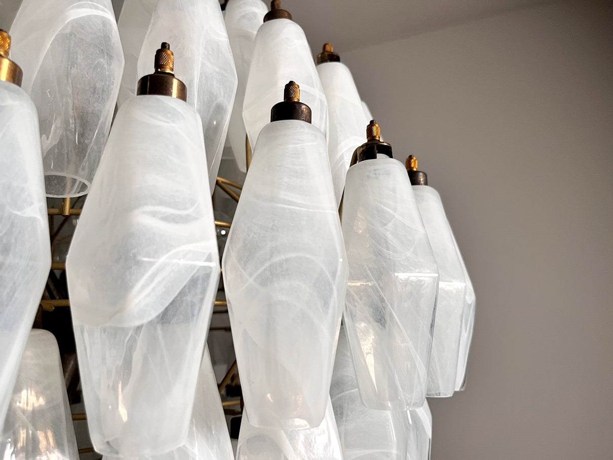 Murano Lysekrone | 140 Alabaster hvit Poliedriglass