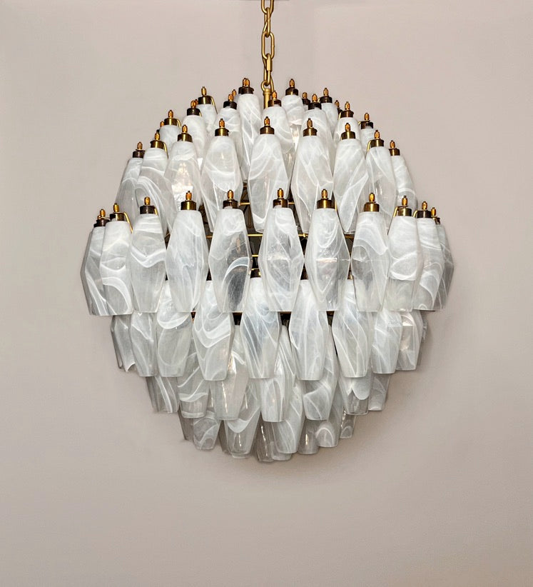 Murano Lysekrone | 140 Alabaster hvit Poliedriglass