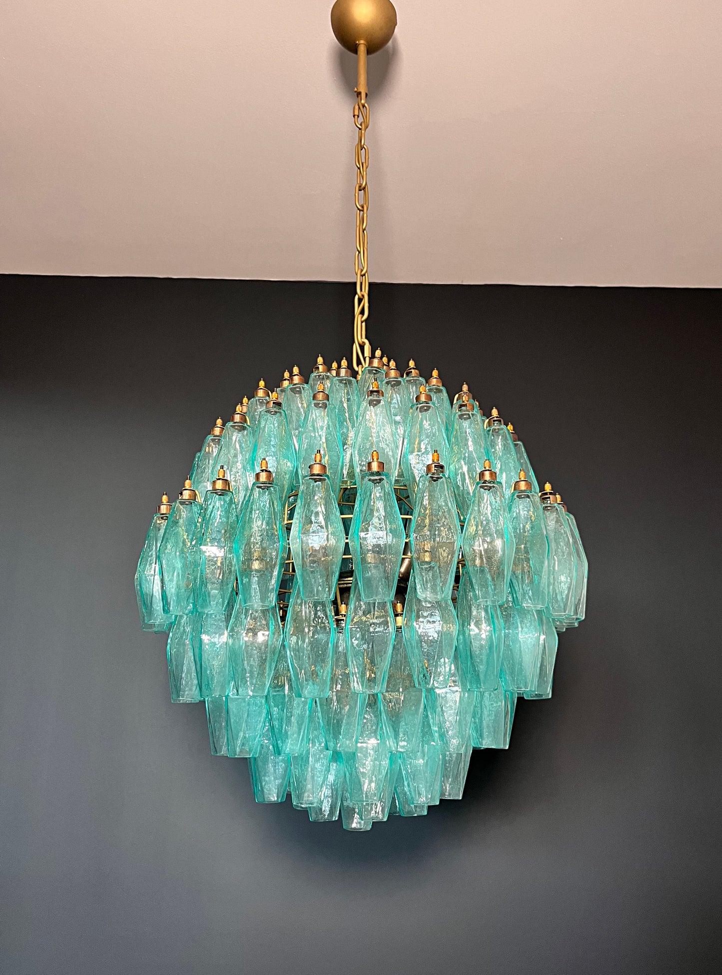 Murano Kroonluchter | 140 Turquoise Poliedri Glas