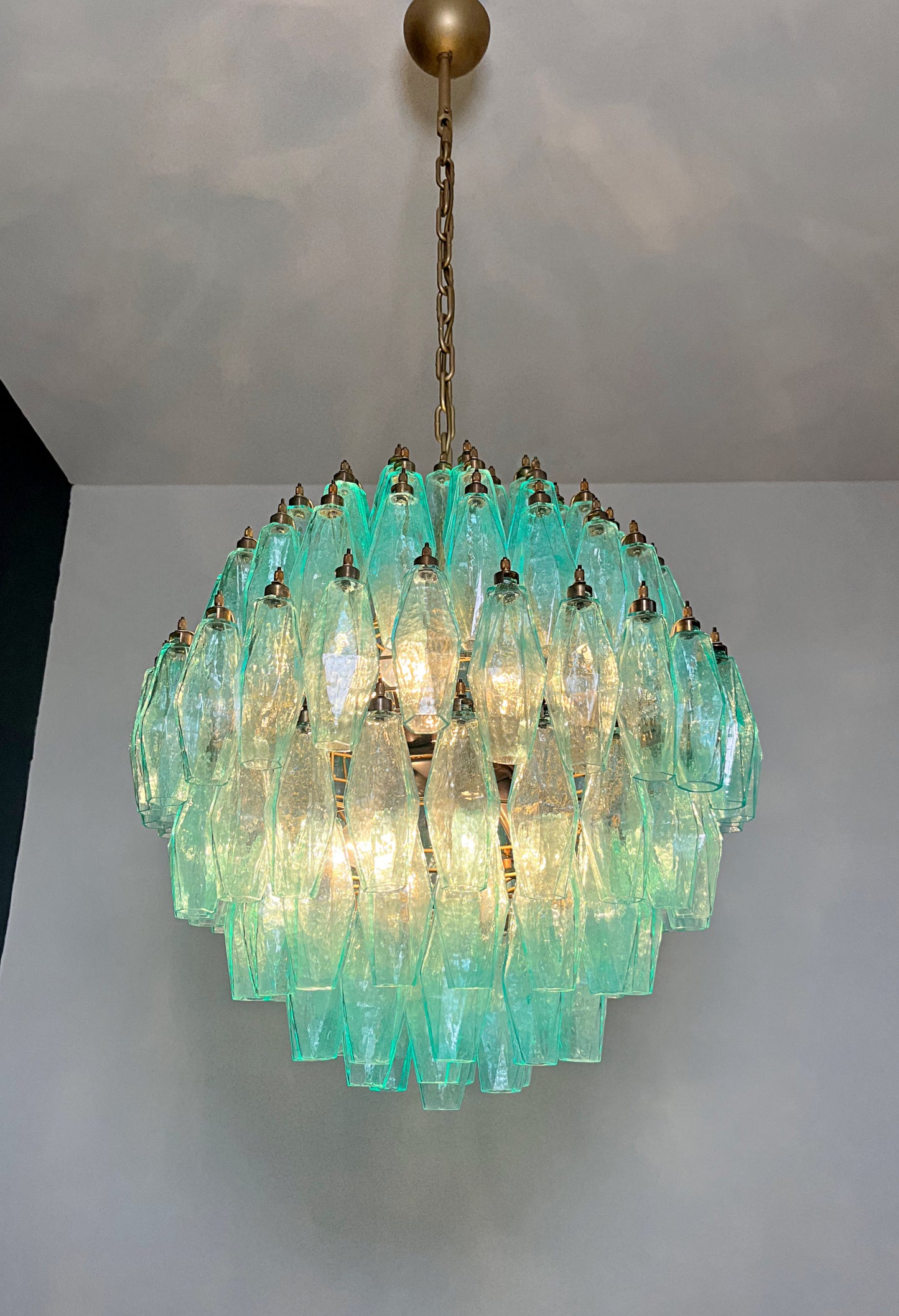 Murano Kroonluchter | 140 Turquoise Poliedri Glas