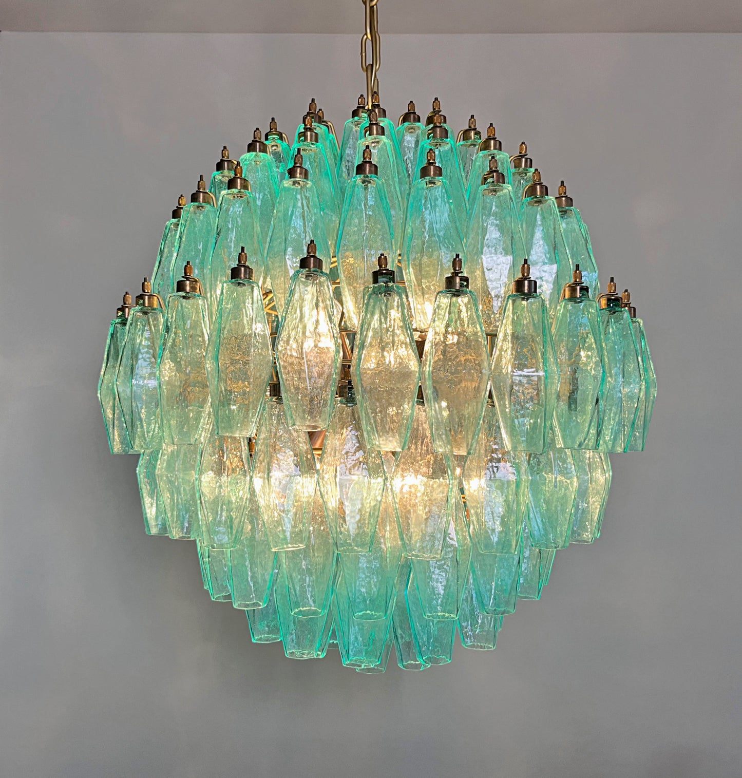 Murano Kroonluchter | 140 Turquoise Poliedri Glas