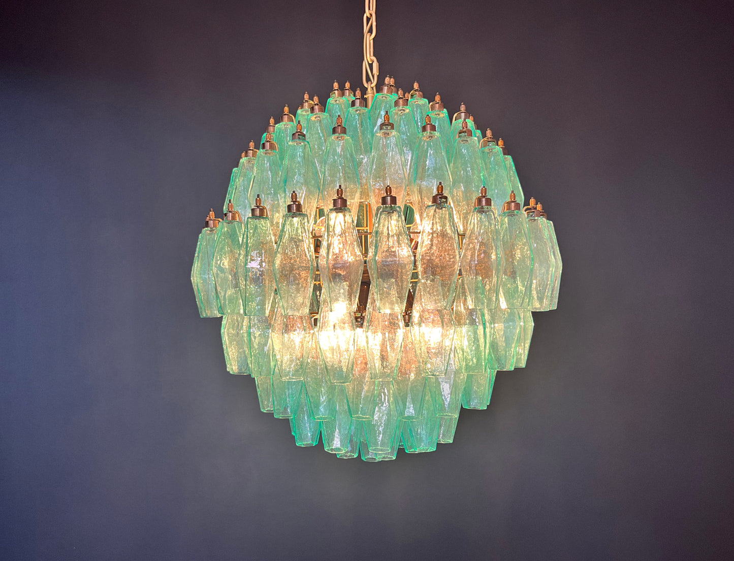 Murano Kroonluchter | 140 Turquoise Poliedri Glas